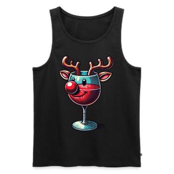Verre à vin de Noël Renne Sourire - Débardeur bio Premium Homme - noir - Devant - AI Model Male 178 light (178cm)