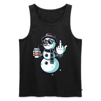Cool snowman with coffee and attitude - Men's Premium Organic Tank Top - black - Front - AI Model Male 178 light (178cm)