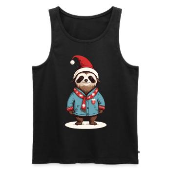 Paresseux de Noël avec chapeau de Père Noël - Débardeur bio Premium Homme - noir - Devant - Michal (187cm)