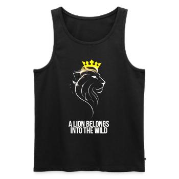 Un lion appartient au lion sauvage avec couronne - Débardeur bio Premium Homme - noir - Devant - AI Model Male 178 light (178cm)