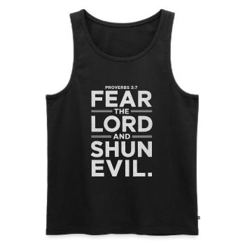 Fürchte den Herrn und meide das Böse Sprüche 3:7 - Männer Premium Bio Tank Top - Schwarz - Vorne - Michal (187cm)
