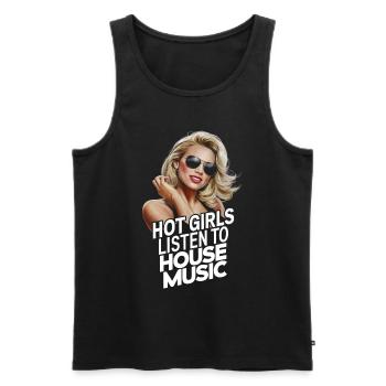 Hot girls listen to house music - Men's Premium Organic Tank Top - black - Front - Michal (187cm)