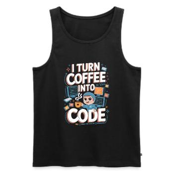 Café et Code – Conception de programmeur amusant - Débardeur bio Premium Homme - noir - Devant - AI Model Male 178 light (178cm)