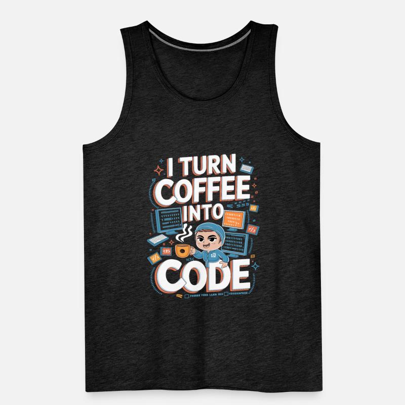 Café et Code – Conception de programmeur amusant Débardeur bio Premium Homme