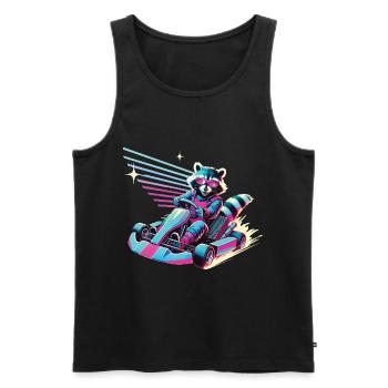 Raton laveur dans le style rétro du karting - Débardeur bio Premium Homme - noir - Devant - AI Model Male 178 light (178cm)