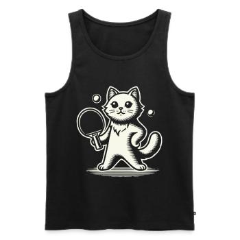 Cute cat playing table tennis - Men's Premium Organic Tank Top - black - Front - AI Model Male 178 light (178cm)