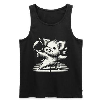 Lustiges Tischtennis Schwein Niedliches Design - Männer Premium Bio Tank Top - Schwarz - Vorne - Michal (187cm)