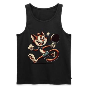Drôle Chat de dessin animé rétro jouant au tennis de table - Débardeur bio Premium Homme - noir - Devant - Michal (187cm)