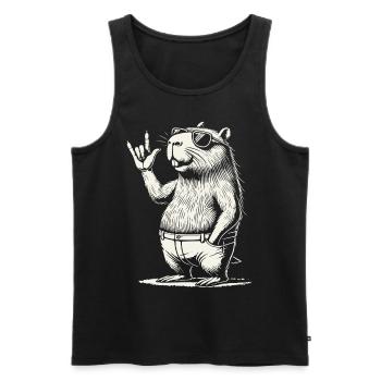 Funny Rock Music Capybara Concert Party - Men's Premium Organic Tank Top - black - Front - Michal (187cm)