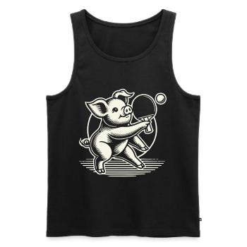 Lustiges Tischtennis Schwein Niedlich Motiv - Männer Premium Bio Tank Top - Schwarz - Vorne - Michal (187cm)