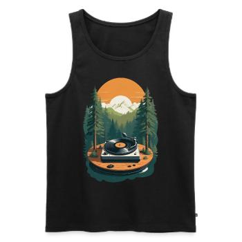 Musik Streetwear Outfit Plattenspieler Natur - Männer Premium Bio Tank Top - Schwarz - Vorne - Michal (187cm)