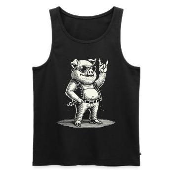 Funny Rock Music Pig Retro Style - Men's Premium Organic Tank Top - black - Front - AI Model Male 178 light (178cm)