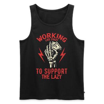 Working Like Crazy To Support The Lazy - Débardeur bio Premium Homme - noir - Devant - AI Model Male 178 light (178cm)