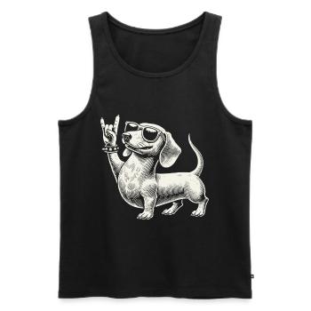Cooler Dackel Rock Musik Heavy Metal Festival Spaß - Männer Premium Bio Tank Top - Schwarz - Vorne - Michal (187cm)
