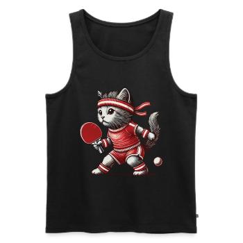 Niedliche Katze Tischtennis Retro Vintage Style - Männer Premium Bio Tank Top - Schwarz - Vorne - Michal (187cm)