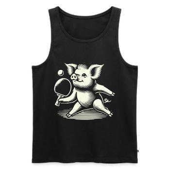 Funny cute pig playing table tennis - Men's Premium Organic Tank Top - black - Front - Michal (187cm)