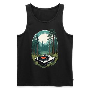 Musik Streetwear Outfit Natur Vinyl Plattenspieler - Männer Premium Bio Tank Top - Schwarz - Vorne - Michal (187cm)