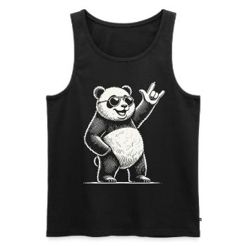 Panda de musique rock rétro avec un geste cool - Débardeur bio Premium Homme - noir - Devant - Michal (187cm)