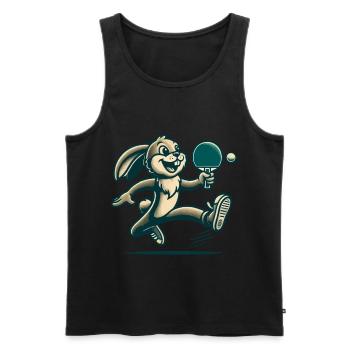 Lapin de tennis de table de dessin animé rétro - Débardeur bio Premium Homme - noir - Devant - Michal (187cm)