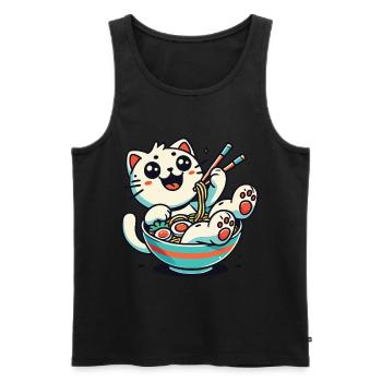 Kawaii Ramen Cat Nouilles Japonaises Streetwear - Débardeur bio Premium Homme - noir - Devant - Michal (187cm)