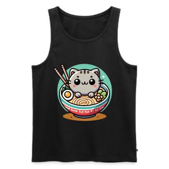 Kawaii Cat Ramen Noodles Streetwear Japonais - Débardeur bio Premium Homme - noir - Devant - Michal (187cm)