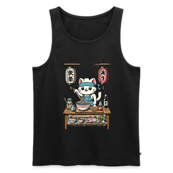 Cats, Ramen, Chef, Ukiyo-E, Kawaii, Retro, Japan - Men's Premium Organic Tank Top - black - Front - Michal (187cm)