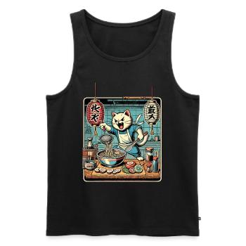 Ramen Noodles Cat Kawaii Retro Ukiyo-E - Men's Premium Organic Tank Top - black - Front - Michal (187cm)
