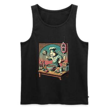 Ramen Nouilles Chat Lover Kawaii Rétro Japon - Débardeur bio Premium Homme - noir - Devant - Michal (187cm)