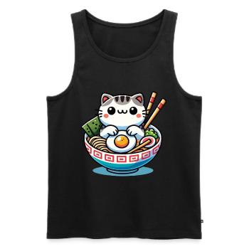 Chat Kawaii en Ramen Bowl Streetwear - Débardeur bio Premium Homme - noir - Devant - Michal (187cm)