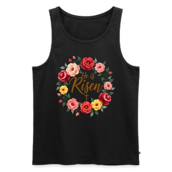 Happy Easter Flower Wreath He Is Risen Jesus - Men's Premium Organic Tank Top - black - Front - AI Model Male 178 light (178cm)