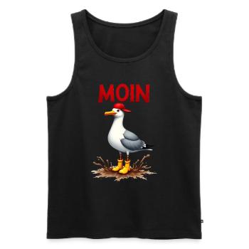Seemann Möwe im Wattenmeer mit Moin - Männer Premium Bio Tank Top - Schwarz - Vorne - AI Model Male 178 light (178cm)