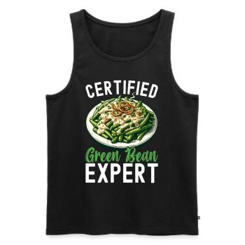 Casserole de haricots verts - Débardeur bio Premium Homme - noir - Devant - AI Model Male 178 light (178cm)