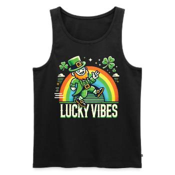 St. Patrick's Day Happy Vibes Rainbow - Men's Premium Organic Tank Top - black - Front - Michal (187cm)