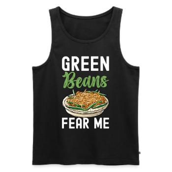 Casserole de haricots verts - Débardeur bio Premium Homme - noir - Devant - AI Model Male 178 light (178cm)