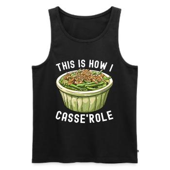 Casserole de haricots verts - Débardeur bio Premium Homme - noir - Devant - AI Model Male 178 light (178cm)