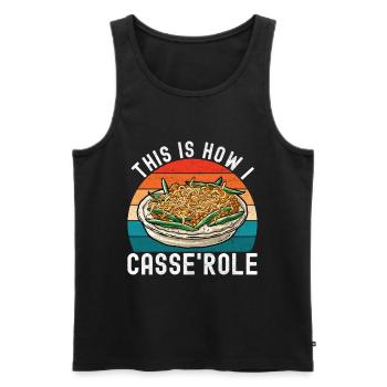 Casserole de haricots verts - Débardeur bio Premium Homme - noir - Devant - AI Model Male 178 light (178cm)