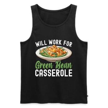 Casserole de haricots verts - Débardeur bio Premium Homme - noir - Devant - AI Model Male 178 light (178cm)