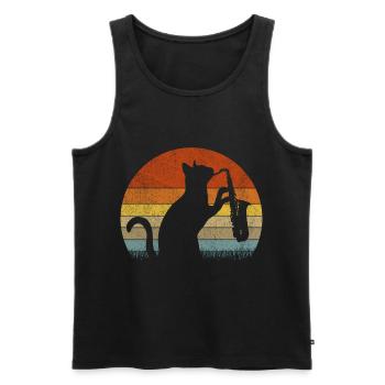 Lustiger Saxophon Katze Jazzmusik 90er Retro - Männer Premium Bio Tank Top - Schwarz - Vorne - Michal (187cm)