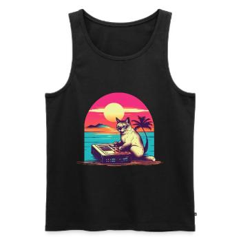 Cat Synthesizer Katze Retro Vintage Studio Gear - Männer Premium Bio Tank Top - Schwarz - Vorne - AI Model Male 178 light (178cm)