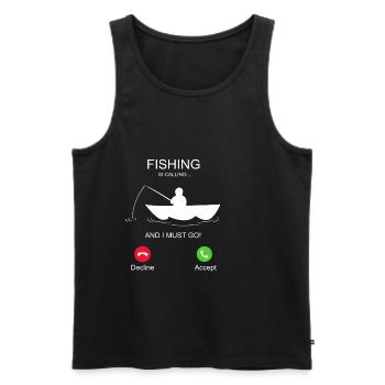 Fishing is calling and i must go - Men's Premium Organic Tank Top - black - Front - AI Model Male 178 light (178cm)