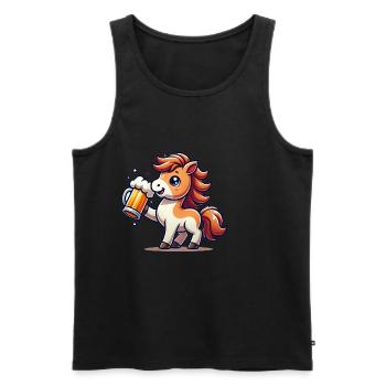 Cute Pony Drinking Beer 3 - Männer Premium Bio Tank Top - Schwarz - Vorne - Michal (187cm)