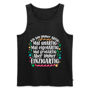 Ich bin immer artig und einzigartig - Männer Premium Bio Tank Top - Schwarz - Vorne - AI Model Male 178 light (178cm)