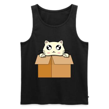 Chat mignon rigolo en boîte de carton - Débardeur bio Premium Homme - noir - Devant - AI Model Male 178 light (178cm)
