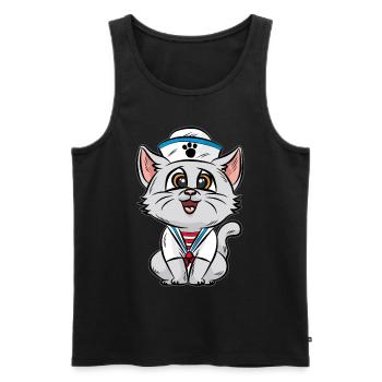 Matrose Katze Kätzchen Seefahrer Skipper Kapitän - Männer Premium Bio Tank Top - Schwarz - Vorne - Michal (187cm)