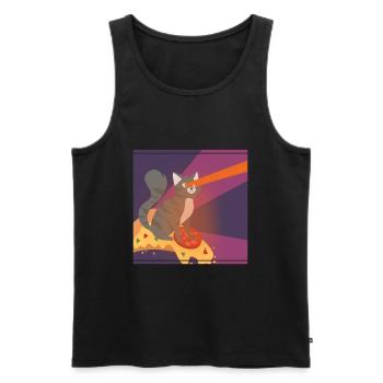 Katze Mieze Pizza Essen Hunger Kater Lustig - Männer Premium Bio Tank Top - Schwarz - Vorne - AI Model Male 178 light (178cm)