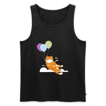 Lustige Katze Kater Miau Fliegt Mit Ballon - Männer Premium Bio Tank Top - Schwarz - Vorne - Michal (187cm)