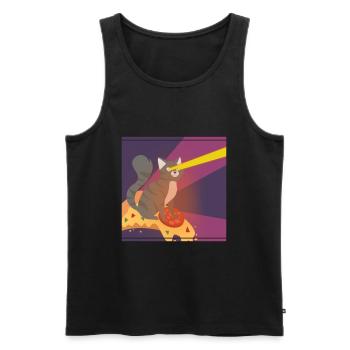 Katze Mieze Pizza Essen Hunger Kater Lustig - Männer Premium Bio Tank Top - Schwarz - Vorne - AI Model Male 178 light (178cm)