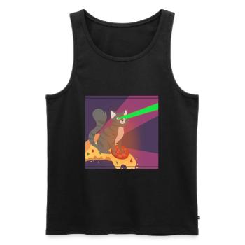 Katze Mieze Pizza Essen Hunger Kater Lustig - Männer Premium Bio Tank Top - Schwarz - Vorne - AI Model Male 178 light (178cm)