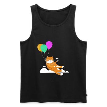 Lustige Katze Kater Miau Fliegt Mit Ballon - Männer Premium Bio Tank Top - Schwarz - Vorne - Michal (187cm)
