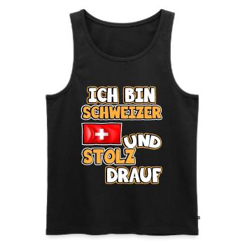 Schweiz Flagge. Ich bin Schweizer und stolz drauf. - Männer Premium Bio Tank Top - Schwarz - Vorne - Michal (187cm)